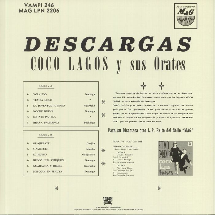 Coco Lagos Y Sus Orates – Descargas (LP, 180g, Vampi Soul, 2022) Back Cover