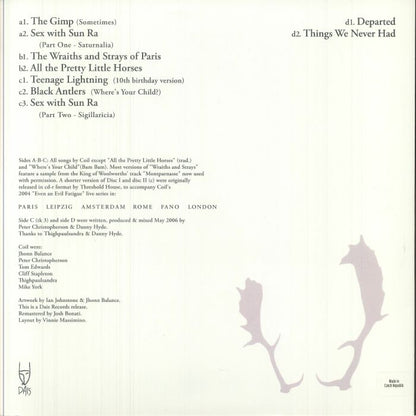 Coil – Black Antlers (2xLP, Clear Red, Dais Records, 2025) Back Cover