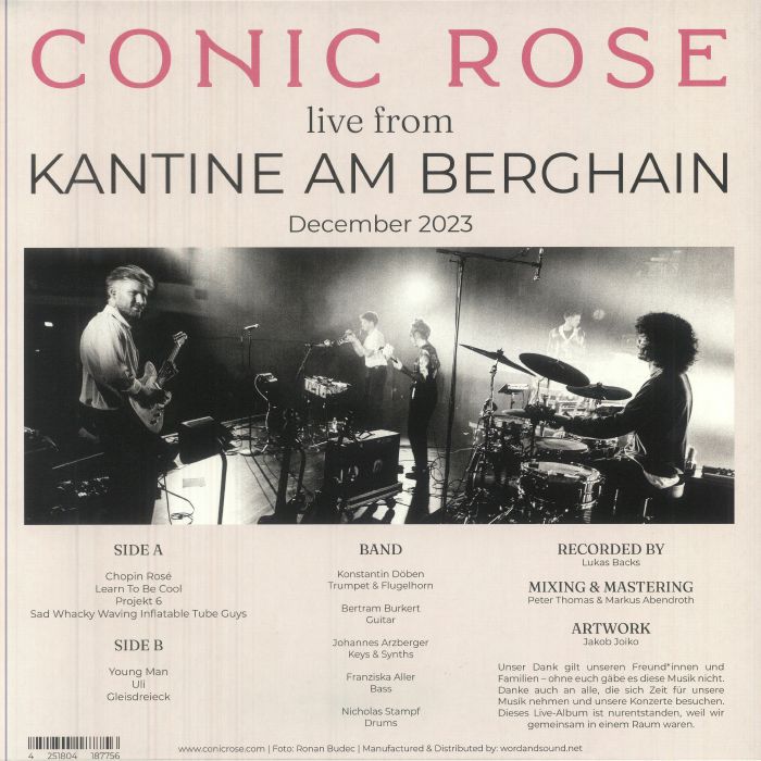 Conic Rose – Live From Kantine Berghain (LP, Not On Label (Conic Rose Self-released), 2025) Back Cover