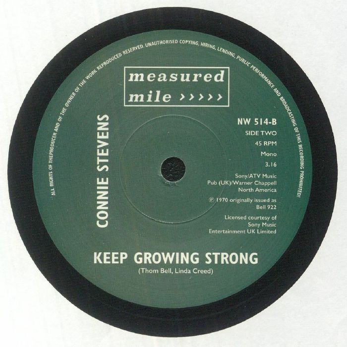 Connie Stevens – Tick Tock / Keep Growing Strong (7", Measured Mile, 2023) Back Cover