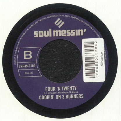 Cookin' On 3 Burners – This Girl / Four 'N Twenty (7", Soul Messin' Records, 2019) Back Cover
