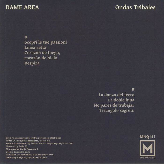 Dame Area – Ondas Tribales (LP, Mannequin, 2022) Back Cover