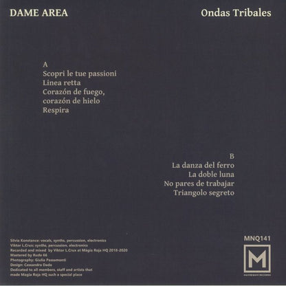 Dame Area – Ondas Tribales (LP, Mannequin, 2022) Back Cover