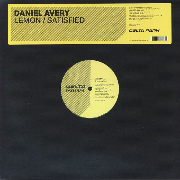 Daniel Avery – Lemon / Satisfied (12", Delta Park, 2026) Front Cover