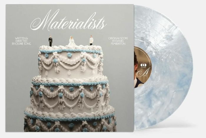 Daniel Pemberton , Japanese Breakfast , Baby Rose – Materialists (Original Motion Picture Soundtrack) (LP, Translucent Blue & White Swirl, A24 Music, 2025) front cover