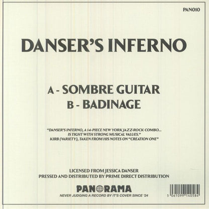 Danser's Inferno – Sombre Guitar (7", PANORAMA, 2026) Back Cover
