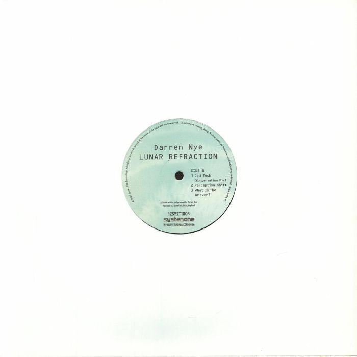 Darren Nye – Lunar Refraction (12", System One Records, 2026) Back Cover