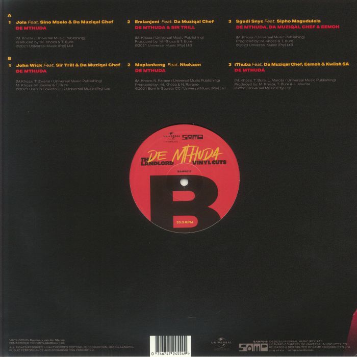 De Mthuda – The Landlord Vinyl Cuts (LP, SAMP Records, 2025) Back Cover