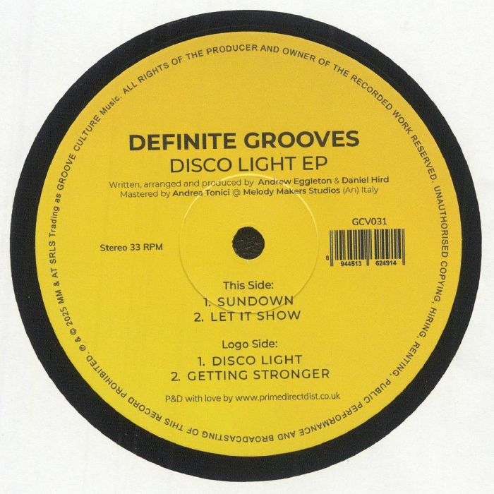 Definite Grooves – Disco Light EP (12", Groove Culture Music, 2025) back cover