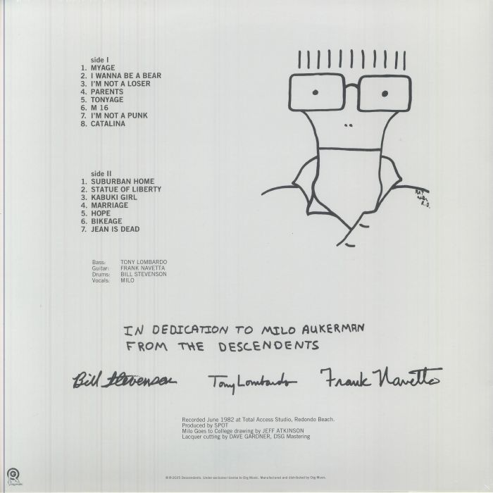 Descendents – Milo Goes To College (LP, ORG Music, 2025) Back Cover