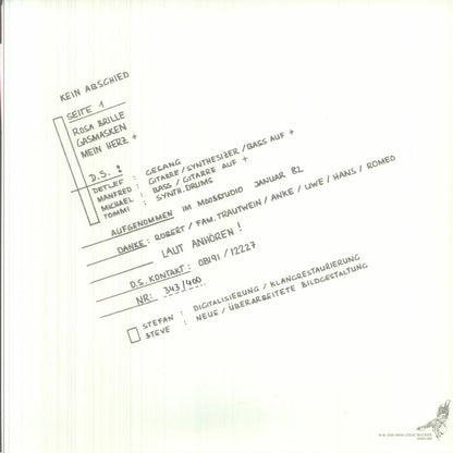 Deutsche Schäferhunde – Kein Abschied (12", Laser-etched, Anna Logue Records, 2026) Back Cover