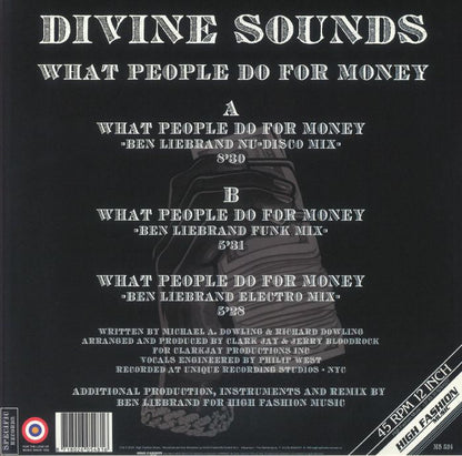 Divine Sounds – What People Do For Money (Remixes) (12", High Fashion Music, 2024) Back Cover