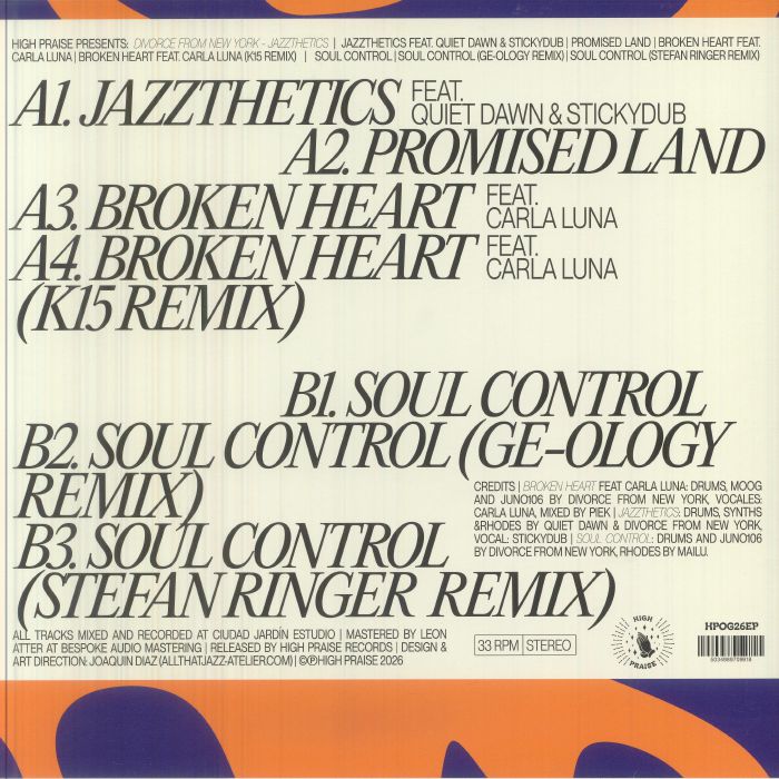Divorce From New York – Jazzthetics (12", High Praise, 2026) Back Cover