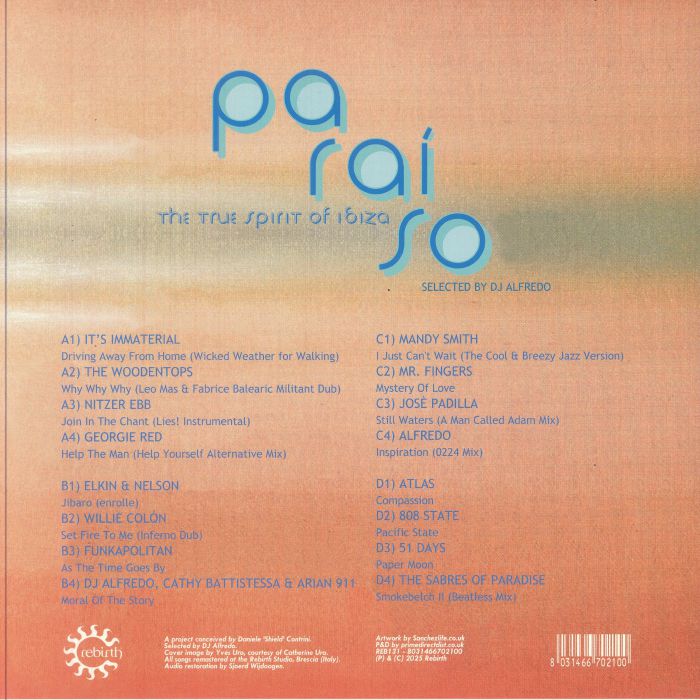 DJ Alfredo – Paraiso (The True Spirit Of Ibiza) (2xLP, Rebirth, 2025) Back Cover