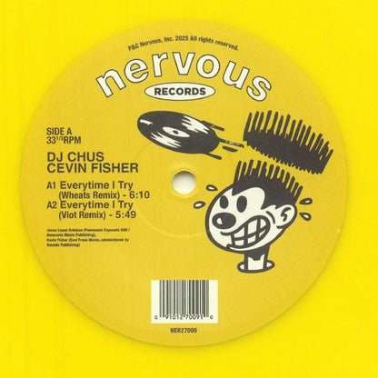 DJ Chus Cevin Fisher – Everytime I Try (12", Yellow, Nervous Records, 2025) Front Cover