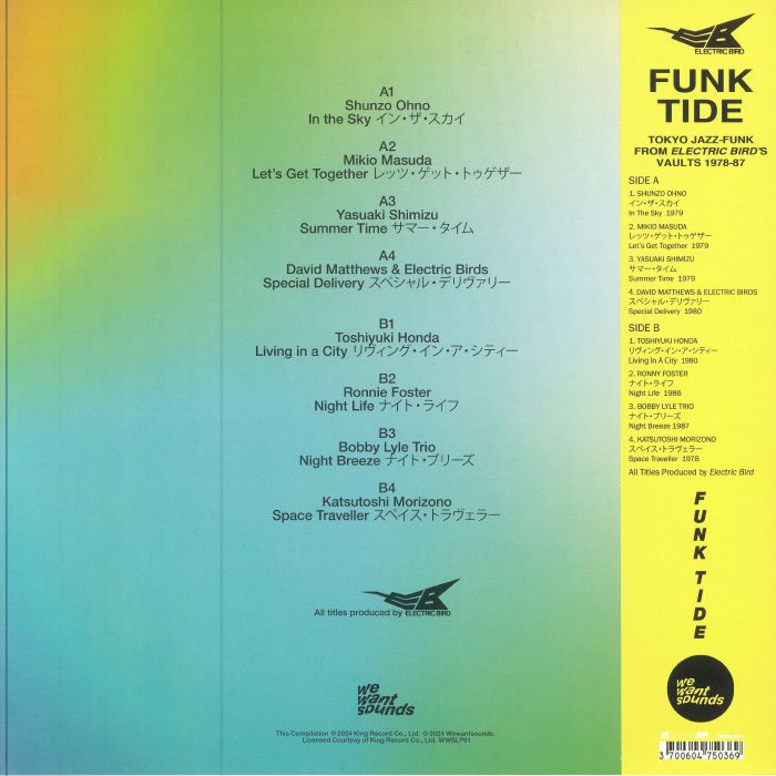 DJ Notoya – Funk Tide (Tokyo Jazz-Funk From Electric Bird 1978-87) (LP, Wewantsounds, 2024) Back Cover