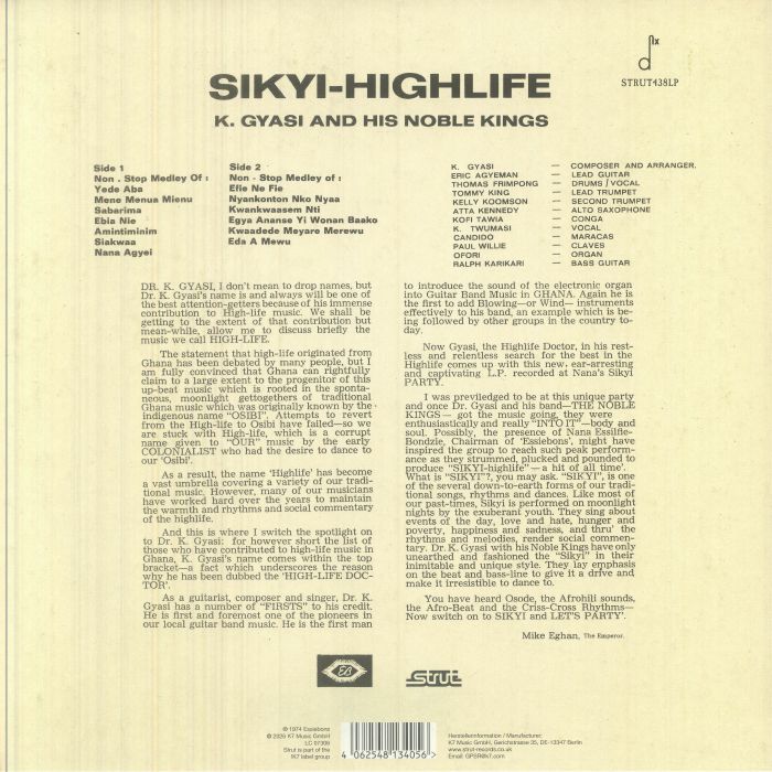 Dr. K. Gyasi & His Noble Kings – Sikyi-Highlife (LP, Strut, 2026) Back Cover