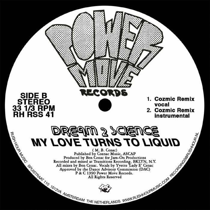 Dream 2 Science – My Love Turns To Liquid (12", Rush Hour, 2026) Back Cover