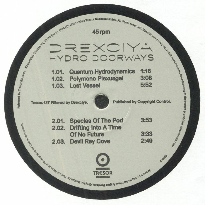 Drexciya – Hydro Doorways (12", Tresor Records, 2022) back cover
