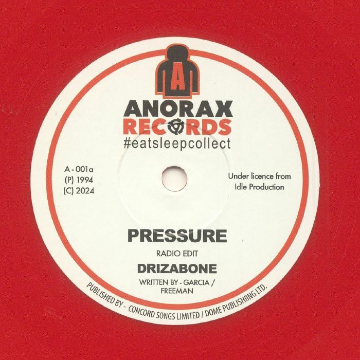Drizabone – Pressure (7", Red, Anorax Records, 2025) Front Cover
