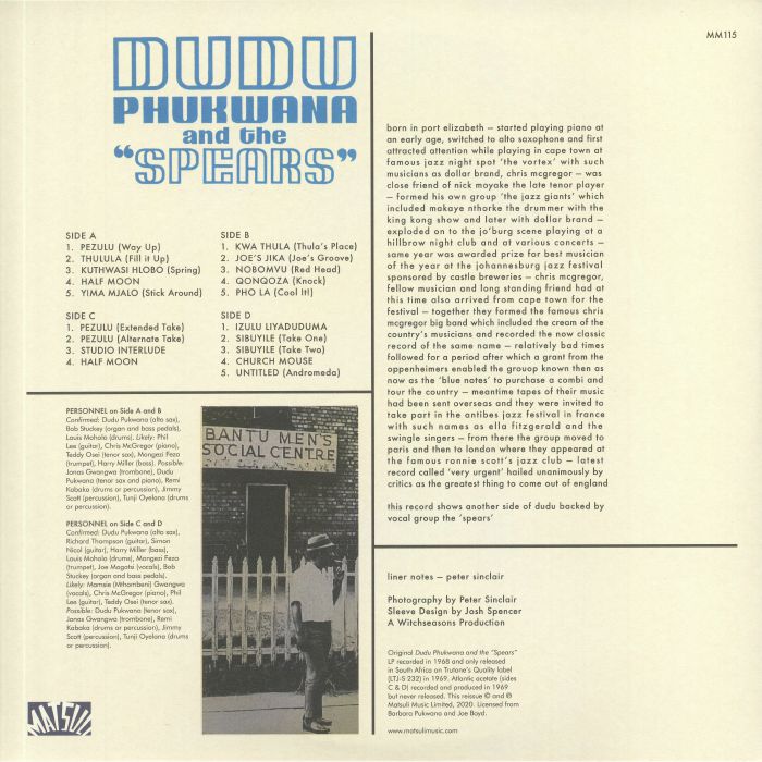 Dudu Phukwana And The "Spears" – Dudu Phukwana And The "Spears" (2xLP, Gatefold, Matsuli Music, 2020) Back Cover