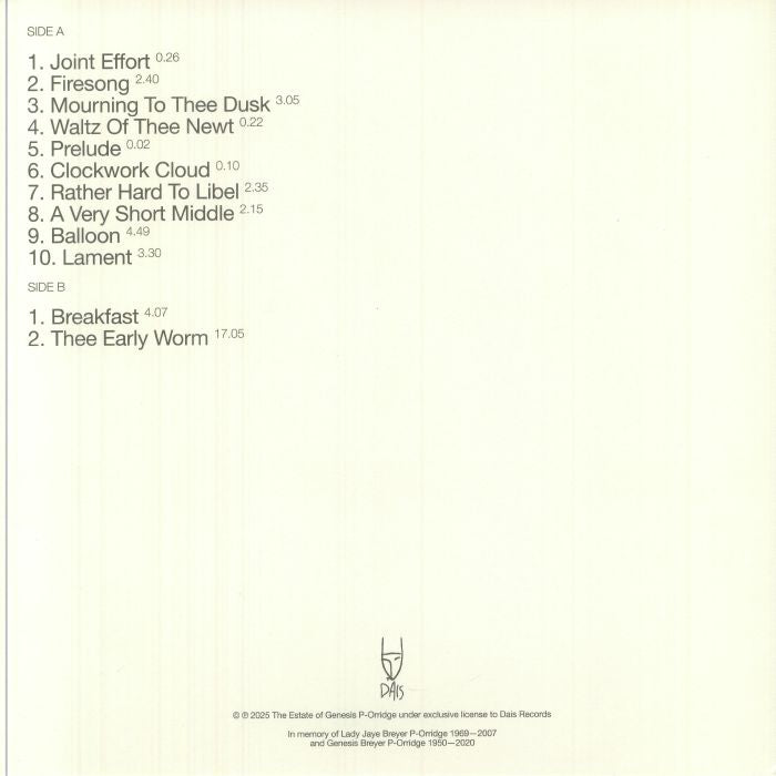 Early Worm – Early Worm (LP, Dais Records, 2025) Back Cover