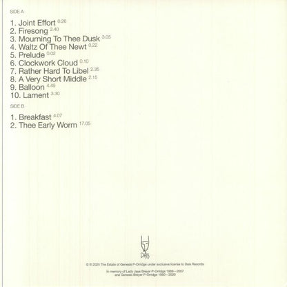 Early Worm – Early Worm (LP, Dais Records, 2025) Back Cover