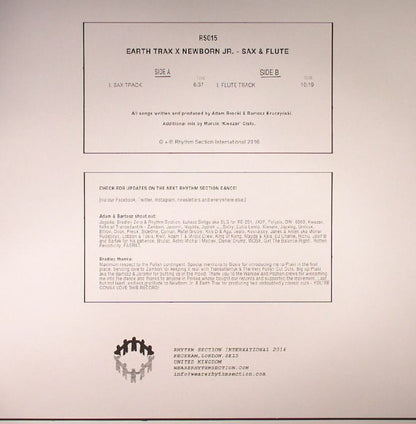Earth Trax X Newborn Jr. – Sax & Flute (12", Rhythm Section International, 2016) Back Cover
