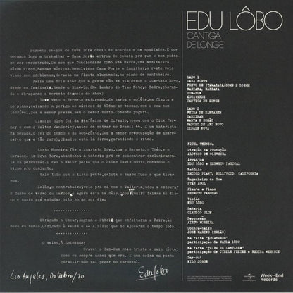 Edu Lôbo – Cantiga De Longe (LP, Week-End Records, 2026) Back Cover