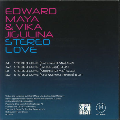 Edward Maya Vika Jigulina – Stereo Love (12", Pink Translucent, Dance On The Beat, 2024) Back Cover