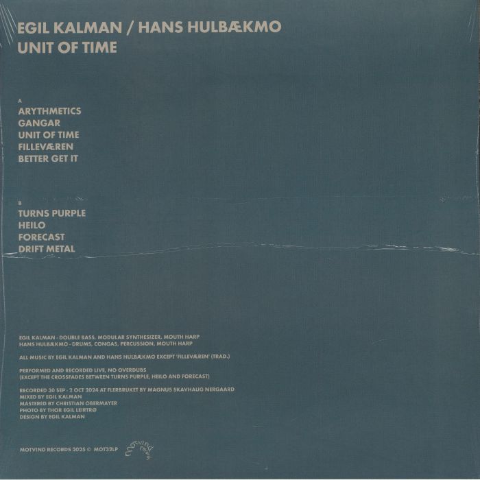 Egil Kalman / Hans Hulbækmo – Unit Of Time (LP, Motvind Records, 2025) Back Cover