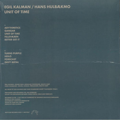 Egil Kalman / Hans Hulbækmo – Unit Of Time (LP, Motvind Records, 2025) Back Cover