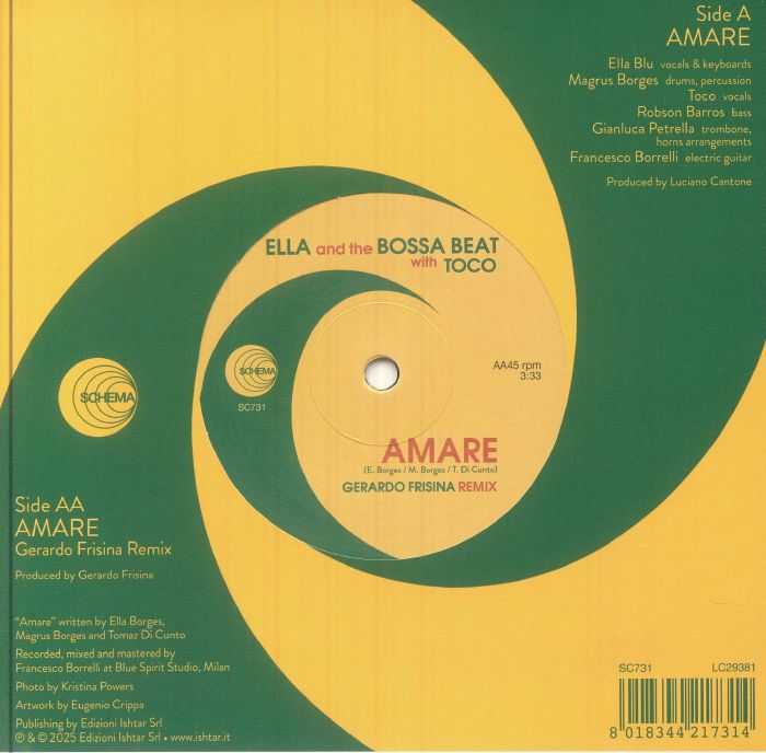 Ella And The Bossa Beat With Toco – Amare (7", die cut sleeve, Schema, 2025) back cover