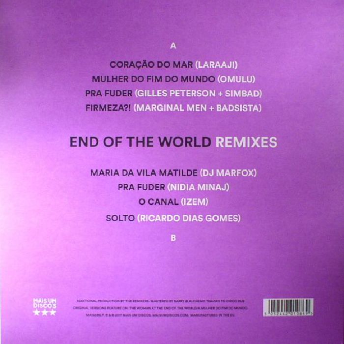 Elza Soares – End Of The World Remixes (LP, Mais Um Discos, 2017) Back Cover