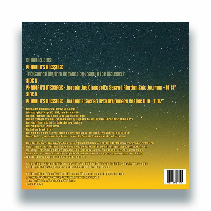 Emanuele Cisi – Pharoah's Message (Joe Claussell Sacred Rhythm Remixes) (12", Right Tempo, 2026) Back Cover