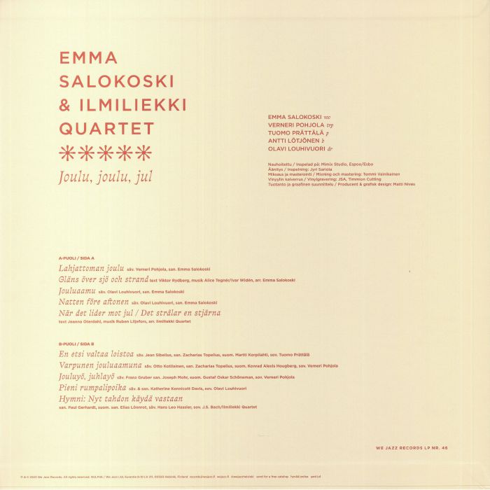 Emma Salokoski & Ilmiliekki Quartet – Joulu, Joulu, Jul (LP, Red+Black Marbled Vinyl, We Jazz, 2022) Back Cover