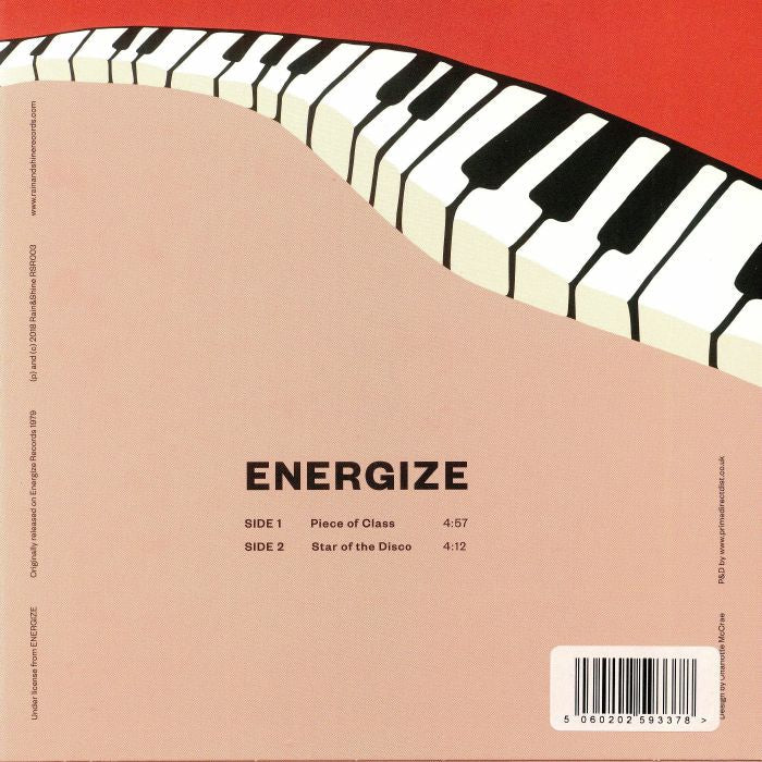 Energize – Piece Of Class / Star Of The Disco  (7", Rain&Shine, 2018) Back Cover