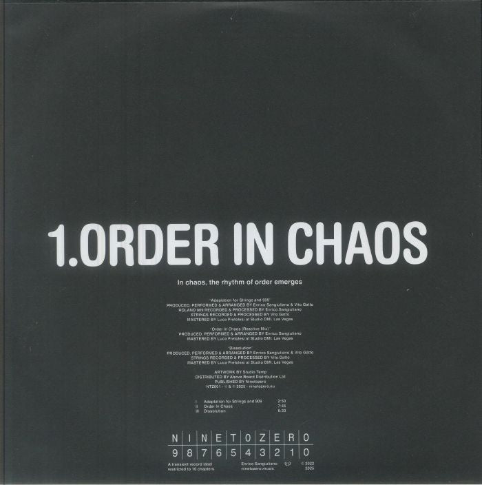 Enrico Sangiuliano & Vito Gatto – Order In Chaos EP (12", NINETOZERO, 2025) Back Cover