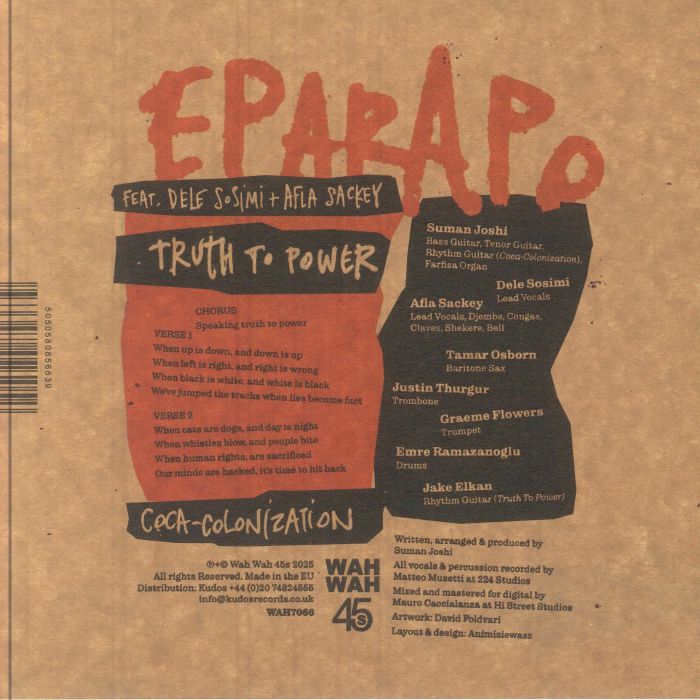 Eparapo Feat. Dele Sosimi + Afla Sackey – Truth To Power (7", Wah Wah 45s, 2025) back cover
