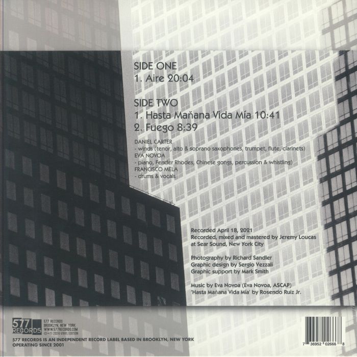 Eva Novoa – Novoa / Carter / Mela Trio, Vol. 1 (LP, 577 Records, 2024) Back Cover