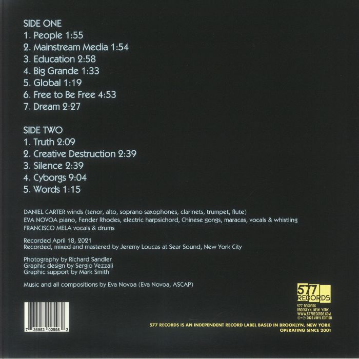 Eva Novoa – The Freedom Suite, Novoa / Carter / Mela Trio, Vol. 2 (LP, 577 Records, 2025) Back Cover