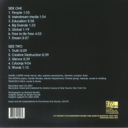 Eva Novoa – The Freedom Suite, Novoa / Carter / Mela Trio, Vol. 2 (LP, 577 Records, 2025) Back Cover