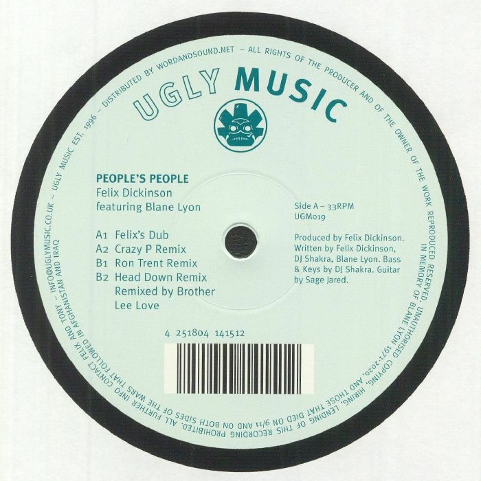 Felix Dickinson Featuring Blane Lyon – People's People (12", Ugly Music, 2023) Front Cover