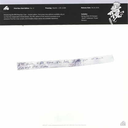 Fiddlehead – Baby I'll Change (12", First Run Club Indie Exclusive) | (AlewifeRed & White Ep, Run For Cover, 2026) Back Cover