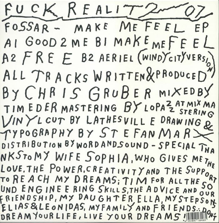 Fossar – Make Me Feel EP (12", Fuck Reality, 2024) Back Cover