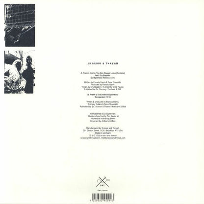 Francis Harris Frank & Tony DJ Sprinkles – You Can Always Leave (Curtains) (DJ Sprinkles Remix) / Companion (12", Scissor and Thread, 2026) Back Cover