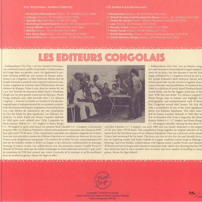 Franco & O.K. Jazz – Franco Luambo Makiadi Presents Les Editions Populaires (2xLP, Planet Ilunga, 2025) back cover
