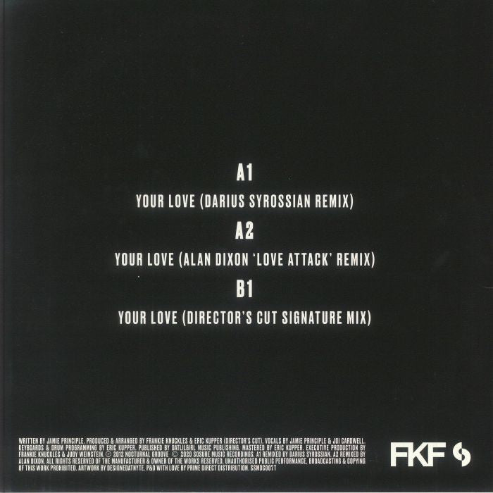 Frankie Knuckles Presents Director's Cut Feat. Jamie Principle – Your Love (12", Clear, SoSure Music, 2025) Back Cover