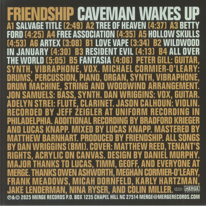 Friendship – Caveman Wakes Up (LP, Merge Records, 2025) back cover