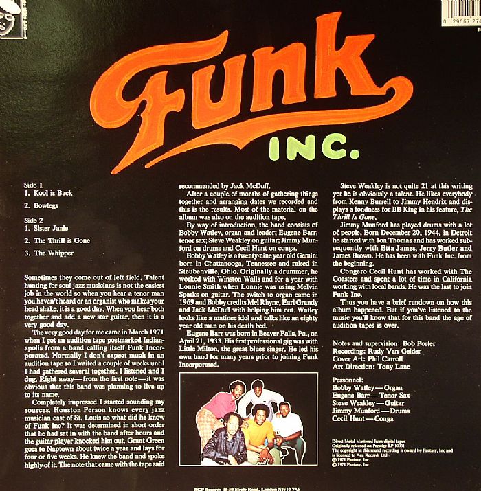 Funk Inc. – Funk Inc. (LP, BGP Records, 0) Back Cover